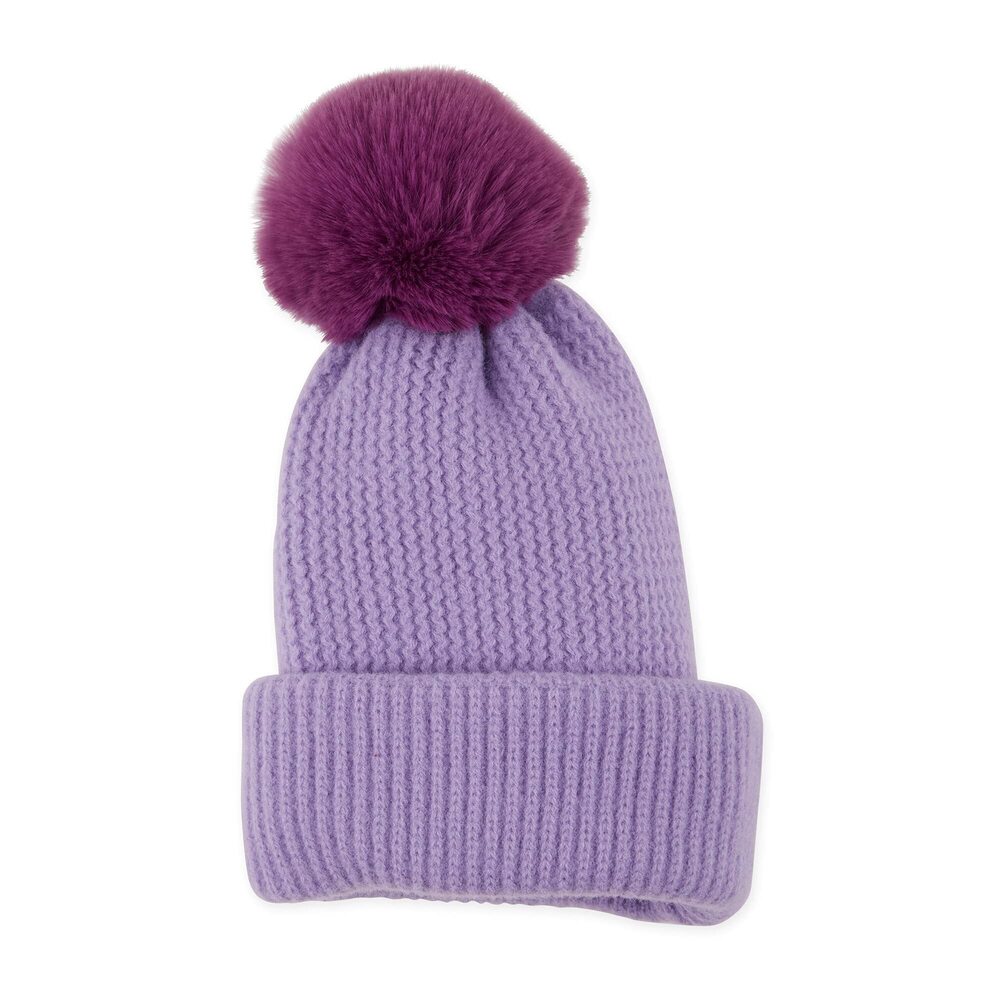 6053 Plush Knit Pom Beanie, Purple, One Size
